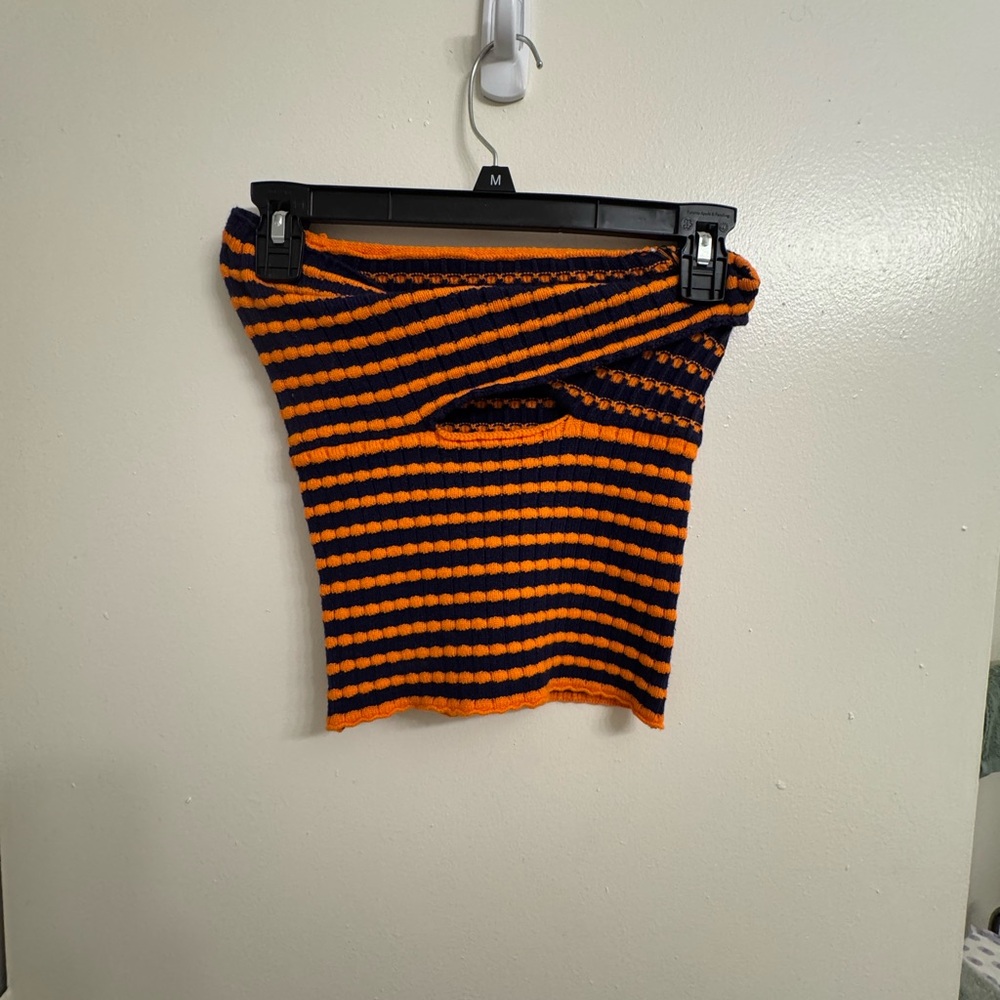 Orange and Blue Striped Tube Top